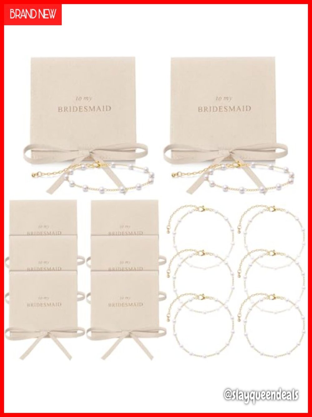 8 Pearl Bracelets with 8 Microfiber Jewelry Pouches Set for Bridal Party Favors